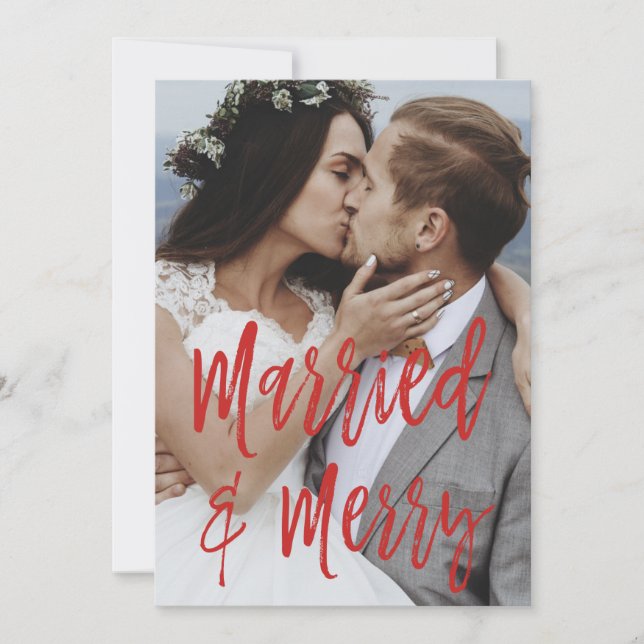 Married and Merry Snow or Snowflake Photo Card (Front)