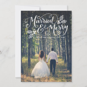 Married and Merry Typography Holiday Photo Thanks