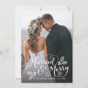 Married and Merry Typography Holiday Photo Thanks Card