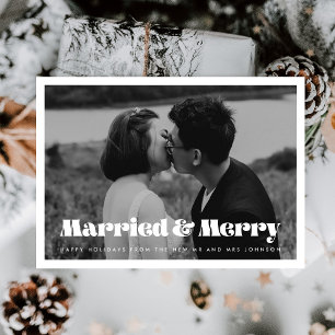 Married and Merry Vintage retro Christmas card