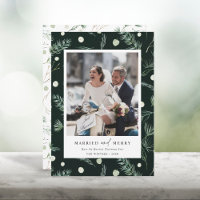 Married and Merry Watercolor Winter Greenery Photo