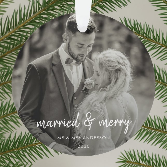 Married and Merry | Wedding Day Photo Christmas Ornament (Creator Uploaded)