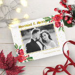 Married And Merry Winter Flowers Christmas Photo Postcard<br><div class="desc">A beautiful Christmas botanical watercolor design,  easy to customise with your own picture and message.</div>