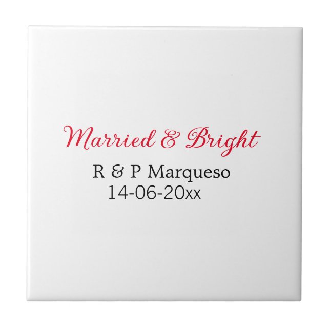 Married & bright add couple name wedding add date  ceramic tile (Front)