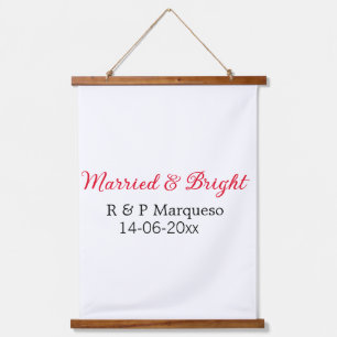 Married & bright add couple name wedding add date  hanging tapestry