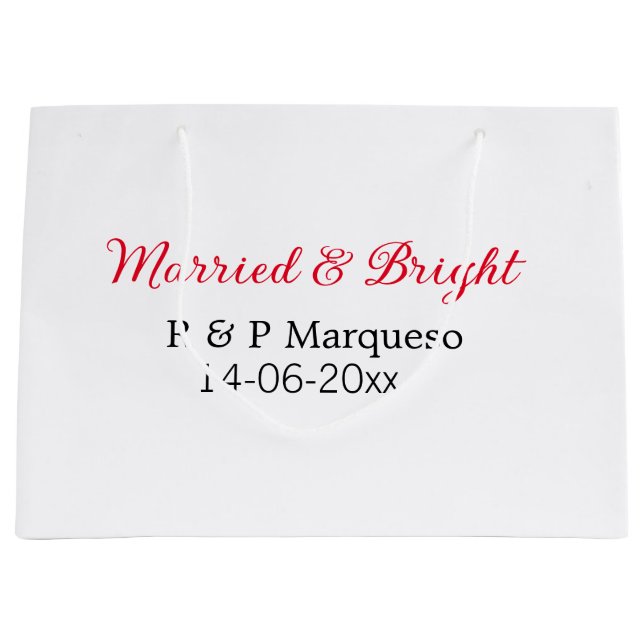 Married & bright add couple name wedding add date  large gift bag (Front)