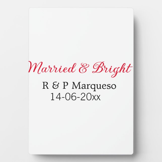 Married & bright add couple name wedding add date  plaque (Front)