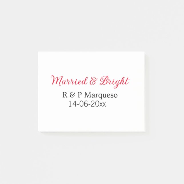 Married & bright add couple name wedding add date  post-it notes (Front)