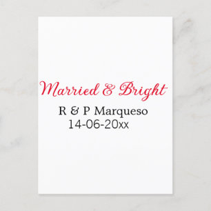 Married & bright add couple name wedding add date  postcard