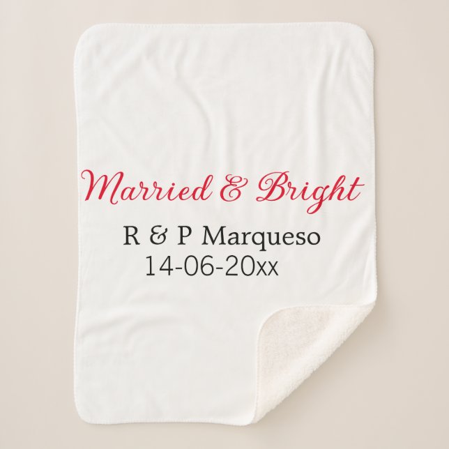Married & bright add couple name wedding add date  sherpa blanket (Front)