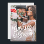 Married & Bright Brushed Holiday Overlay<br><div class="desc">This design features a full bleed photo with a modern brushed font reading "Married & Bright",  perfect for couples celebrating their first christmas as newlyweds! The back design features a bright red berry background with holiday branches. Background colour can be changed by clicking on the customise button.</div>