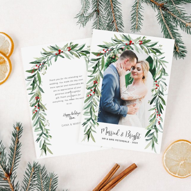 Married & Bright christmas arch announcement card (Creator Uploaded)