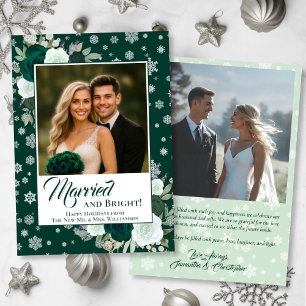 Married & Bright Emerald Roses Festive Newlyweds Holiday Card
