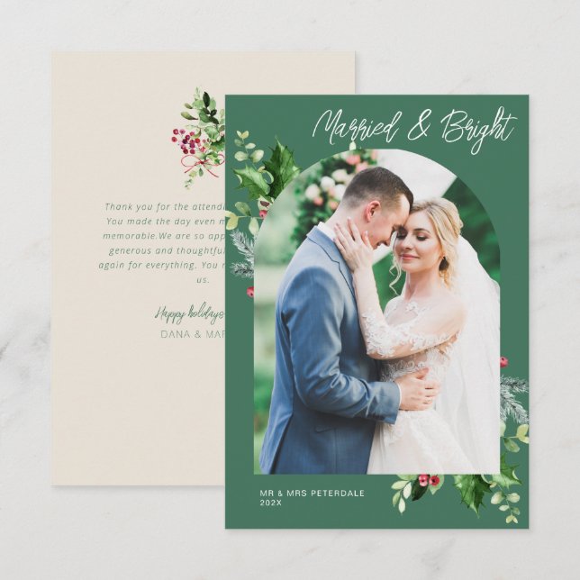Married &Bright Green Holiday Wedding Announcement (Front/Back)