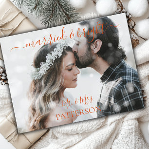 Married & Bright Kundenspezifische Schnee Foto Holiday Postcard