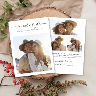 Married + Bright Modern Christmas 3 Photo Newlywed Holiday Card