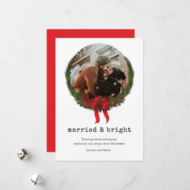 Married Bright Newlywed First Christmas Holiday Card (Front/Back In Situ)