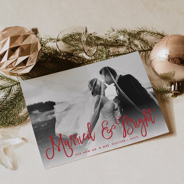 Married & Bright Newlywed Holiday Photo Card (Creator Uploaded)