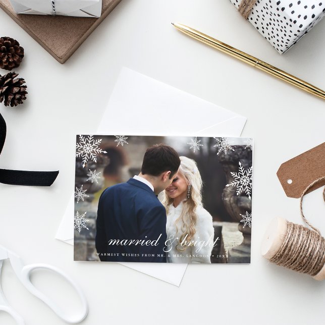 Married & Bright | Newlywed Holiday Photo Card (Creator Uploaded)