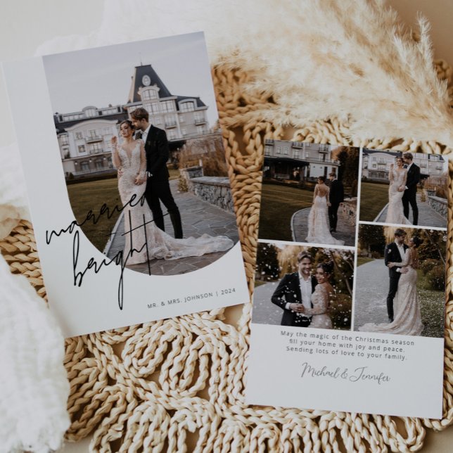 Married + Bright Script Calligraphy Arch Photo Holiday Card (Creator Uploaded)