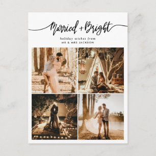 Married & Bright Script Holiday Collage Photo Postcard