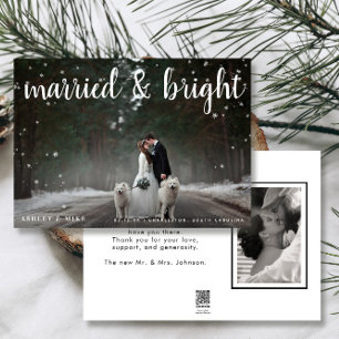Married & Bright Snow 2 Photo Wedding Thank You Holiday Card