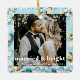 Married & Bright Sparkles Photo Our 1st Christmas  Ceramic Ornament