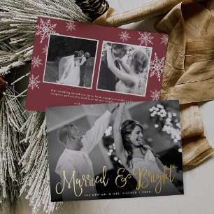 Married & Bright Wedding Photo Foil Holiday Card