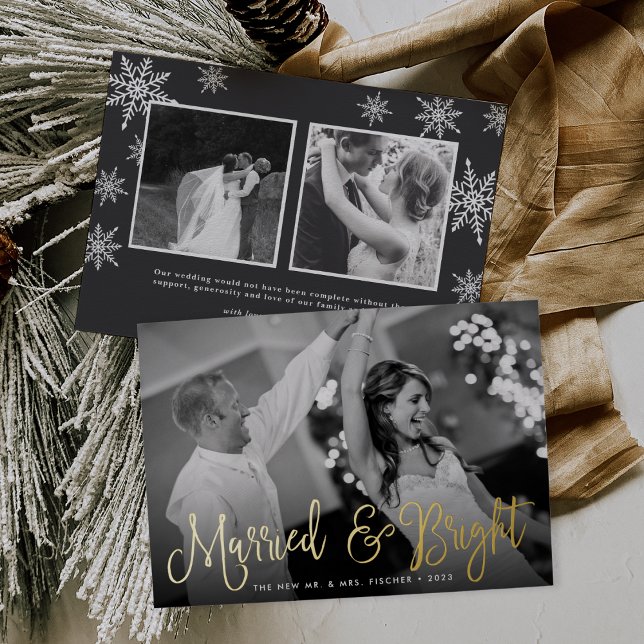 Married & Bright Wedding Photo Foil Holiday Card (Creator Uploaded)