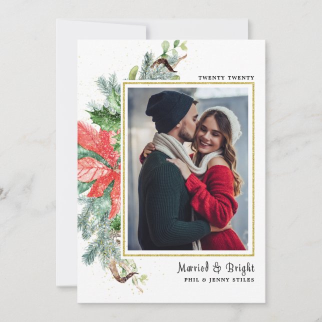 Married & Bright Wedding Photo Holiday Card (Front)
