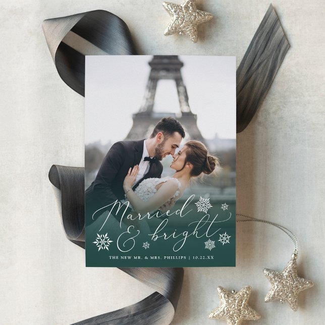 Married & Bright | Wedding Photo Holiday Card (Creator Uploaded)