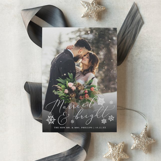 Married & Bright | Wedding Photo Holiday Card (Creator Uploaded)