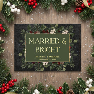Married & Bright Winter Berries & Pine Black Foil Holiday Card