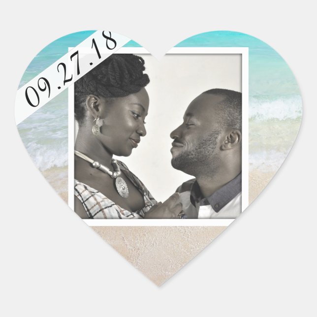 Married by the Sea Photo Heart Sticker (Front)