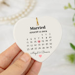 Married Calendar Date Personalised Wedding Day Ceramic Ornament<br><div class="desc">Married Calendar Date Personalised Wedding Day,  Custom Couple Photo,  Heart Ornament for Couples</div>