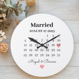 Married Calendar Date Personalised Wedding Day Large Clock