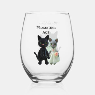 Married Cats 2025 Stemless Wine Glass