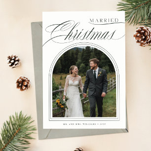 Married Christmas 3 Photo Arch Newlywed Holiday Card