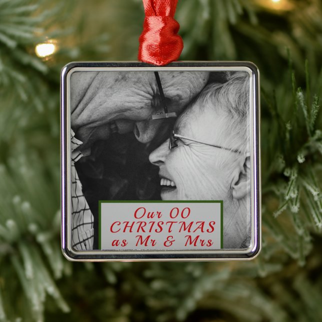 Married christmas black and white photo metal ornament (Tree)