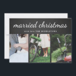 Married Christmas Chalkboard Script | Three Photo Holiday Card<br><div class="desc">Married Christmas Chalkboard Script | Three Photo</div>