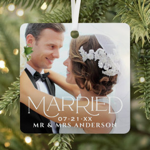 Married Christmas Custom Wedding Photo Monogram Metal Tree Decoration