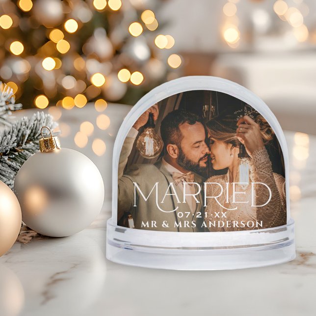 Married Christmas Custom Wedding Photo Monogram Snowglobe (Creator Uploaded)