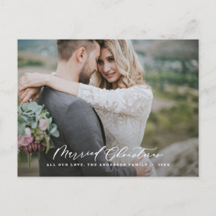 Married Christmas elegant botanical photo newlywed Holiday Postcard