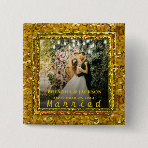 Married Christmas Elegant Gold Type Wedding Photo 15 Cm Square Badge