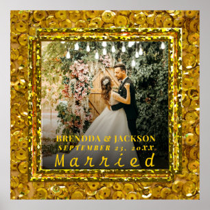 Married Christmas Elegant Gold Type Wedding Photo  Poster