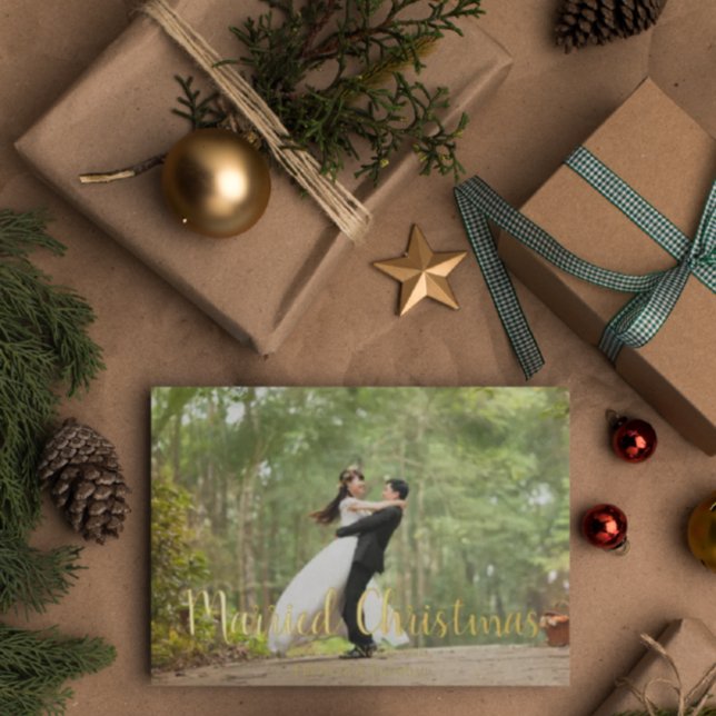 Married Christmas Elegant Newlywed Photo Foil Holiday Card (Creator Uploaded)