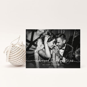 Married Christmas Elegant Newlywed Photo Magnetic Invitation
