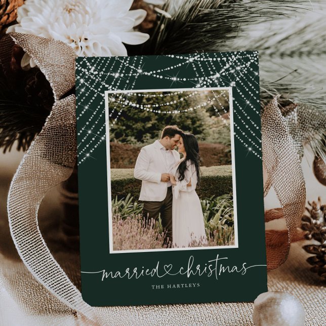 Married Christmas Elegant String Light Photo Card  (Creator Uploaded)