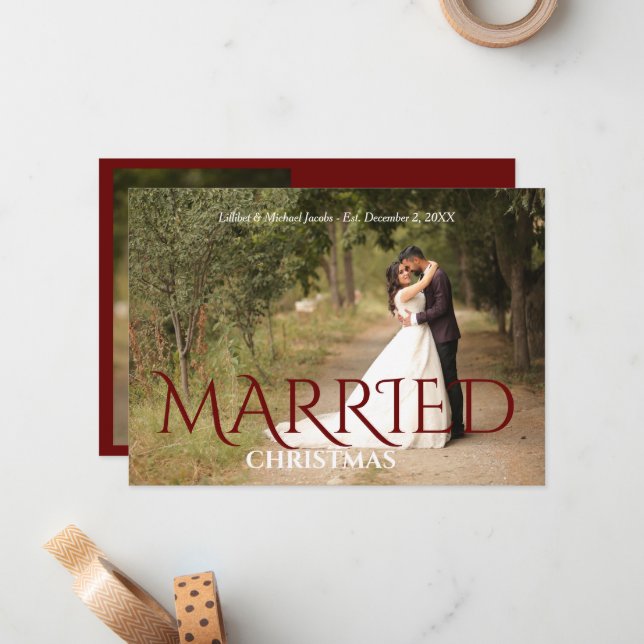 Married Christmas Elegant Wedding Photo  Card (Front/Back In Situ)
