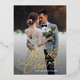 Married Christmas Foil Newlywed Holiday Postcard